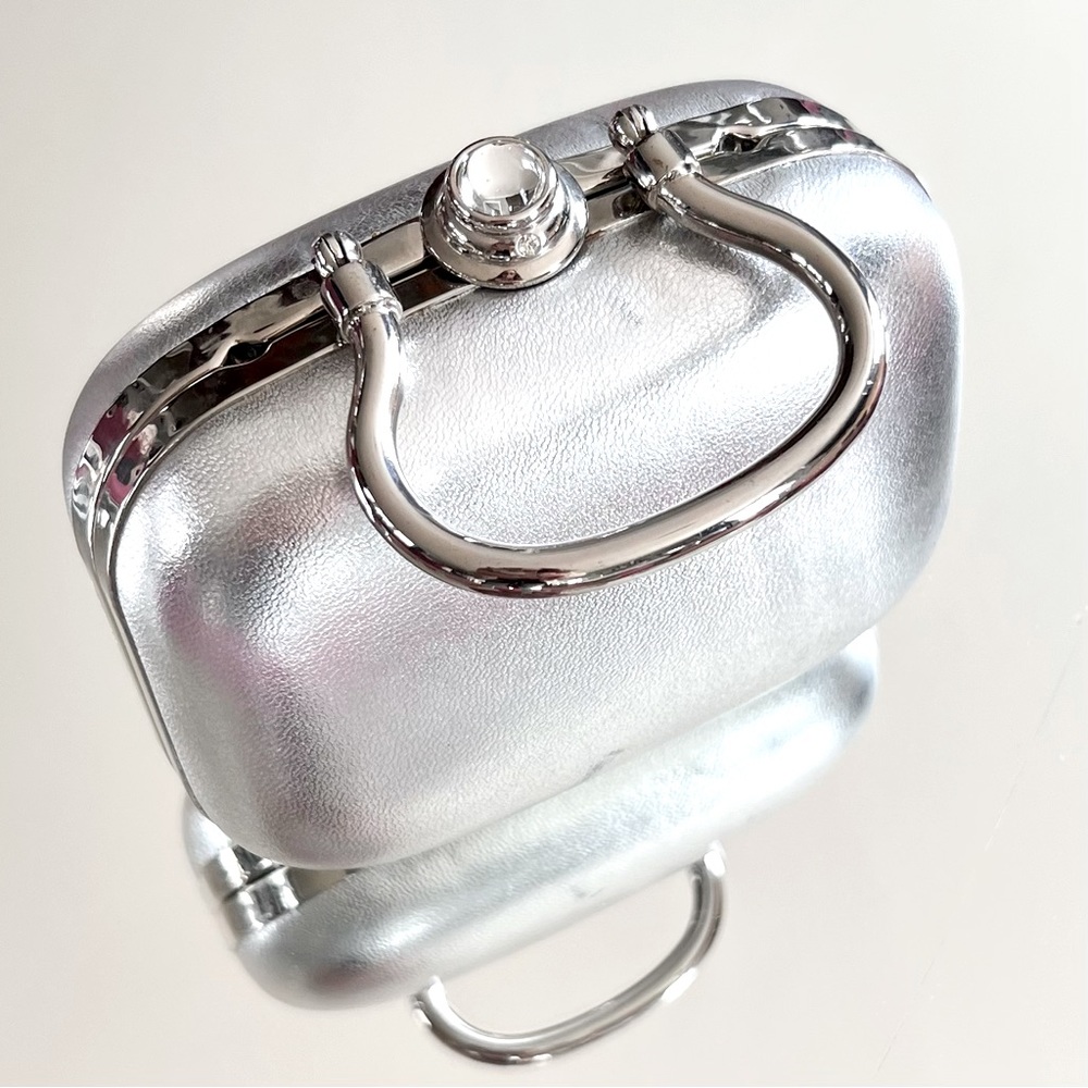 Vintage Y2K Bloomingdale’s Metallic, Silver Leather Mini Crossbody Purse